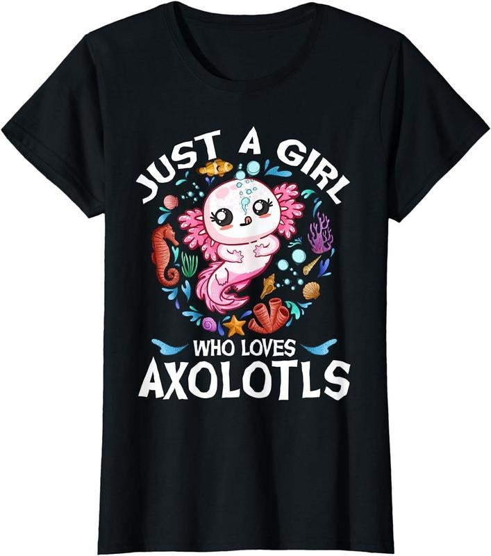 [100% Cotton] Just a Girl Who Loves Axolotls Cute Axolotl Kids Teen Girls T-Shirt Hoodie, Sweatshirt | PureTeeCo.com