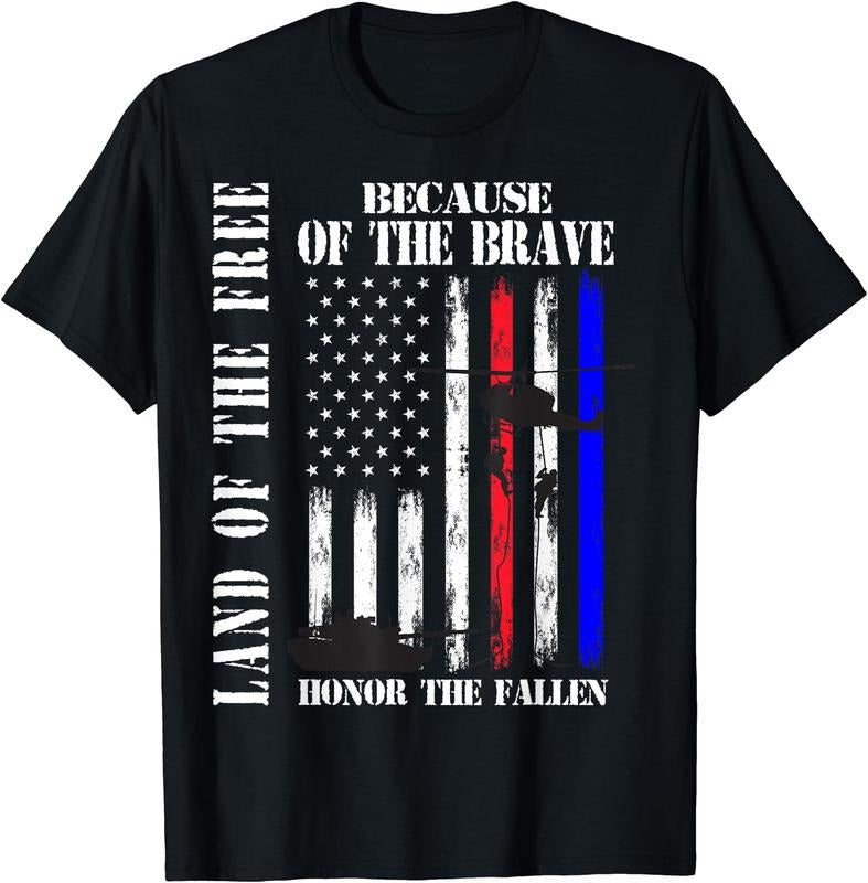 [100% Cotton] Land of the Free Because of the Brave Honor The Fallen Flag T-Shirt Hoodie, Sweatshirt | PureTeeCo.com