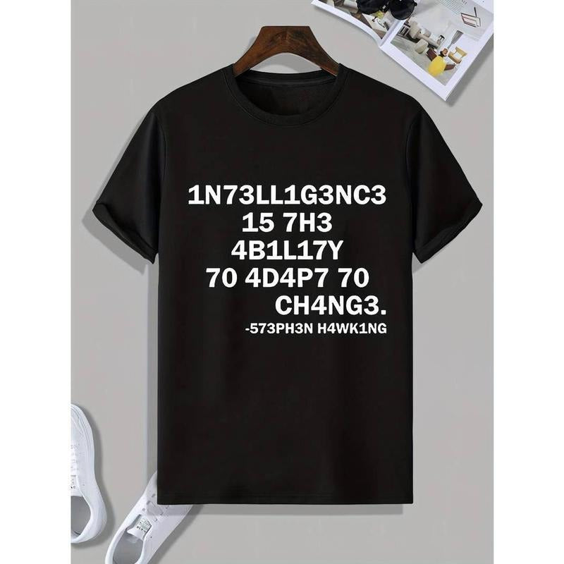 [100% Cotton] Letter Number Print Men's Short Sleeve Round Neck T-shirt Casual Regular Fit Graphic Tee Loungewear Pajama Top For Summer