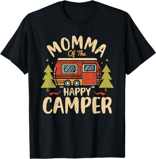 [100% Cotton] Momma of Happy Camper 1st Birthday Party Retro Momma T-Shirt