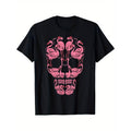 [100% Cotton] Pink Flamingo Skull Breast Cancer Awareness Halloween Men's Crew Neck Shirt Summer Comfortable Casual Short...