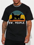 [100% Cotton] Stylish Black Cat Graphic Tee - Men's Casual Short Sleeve Crew Neck T-Shirts for Summer Holiday Gift