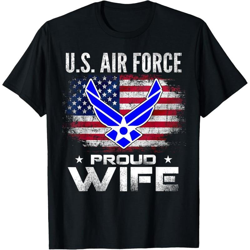 [100% Cotton] U.S Air Force Proud Wife With American Flag Gift Veteran T-Shirt Hoodie, Sweatshirt | PureTeeCo.com