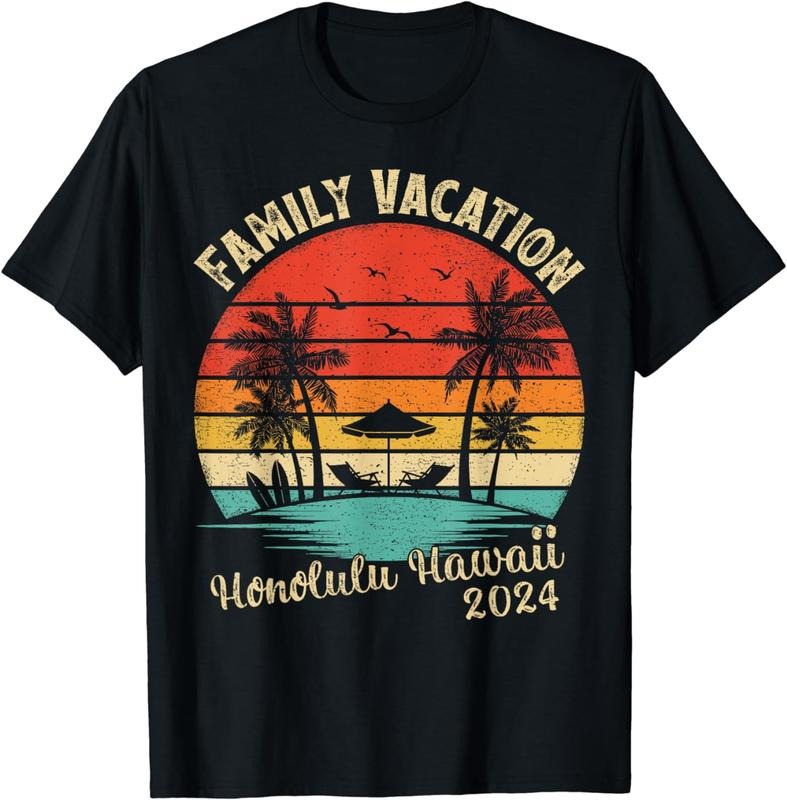 [100% Cotton] Vintage Beach Sunset Family Vacation 2024 Honolulu Hawaii T-Shirt Hoodie, Sweatshirt | PureTeeCo.com