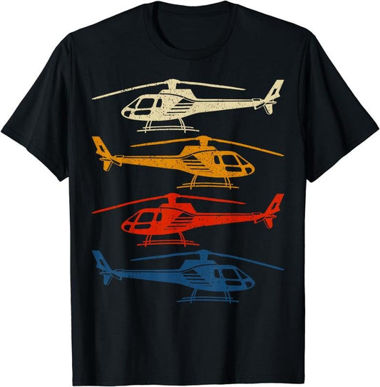 [100% Cotton] Vintage Helicopter Silhouette Copter Pilot Chopper Lover T-Shirt