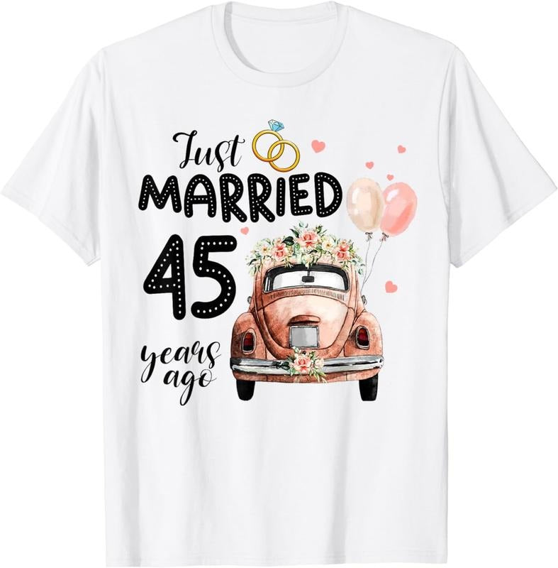 [100% Cotton]45th Wedding Anniversary Shirt - Just Married 45 Years Ago T-Shirt Hoodie, Sweatshirt | PureTeeCo.com