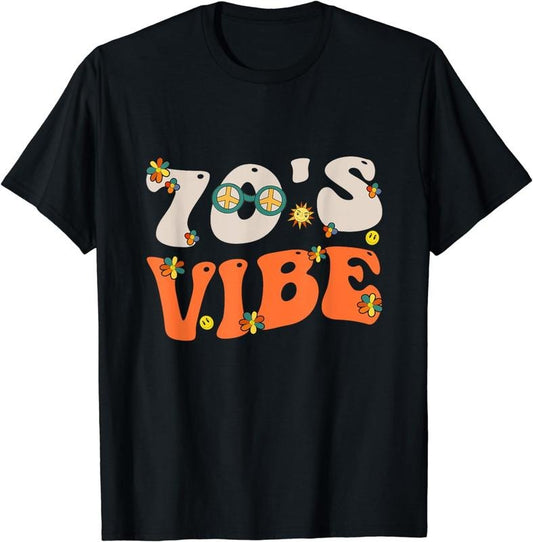 [100% Cotton]70's Vibe Costume 70s Party Outfit Groovy Hippie Peace Retro size breathable T-shirt