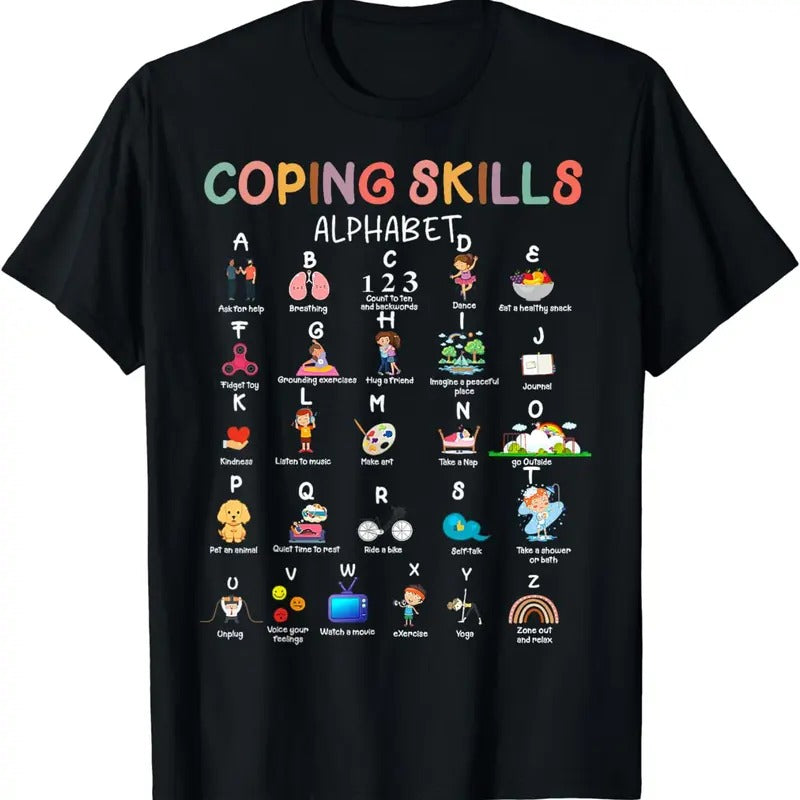 [100% Cotton]ABC Coping Skills Alphabet Self Care Mental Health Awareness T-Shirt Hoodie, Sweatshirt | PureTeeCo.com