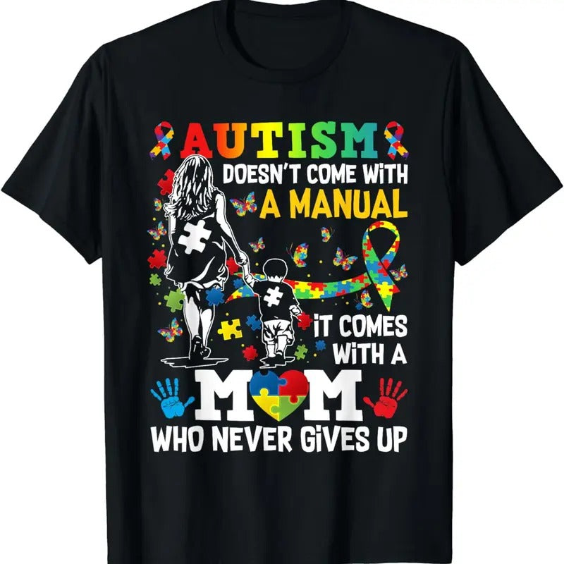 [100% Cotton]Autism Mom Doesn't Come With A Manual Autism Women Awareness T-Shirt Hoodie, Sweatshirt | PureTeeCo.com