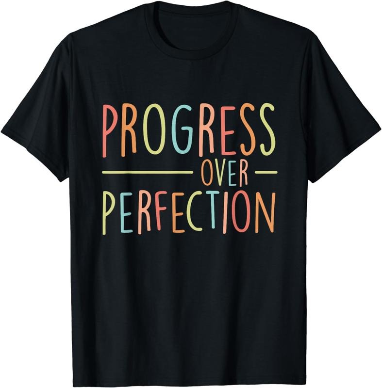 [100% Cotton]Back To School Progress Over Perfection Retro Teacher Gifts T-Shirt