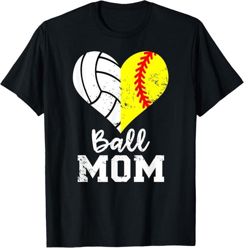 100% Cotton Ball Mom Heart Funny Softball Volleyball Mom T-Shirt Hoodie, Sweatshirt | PureTeeCo.com
