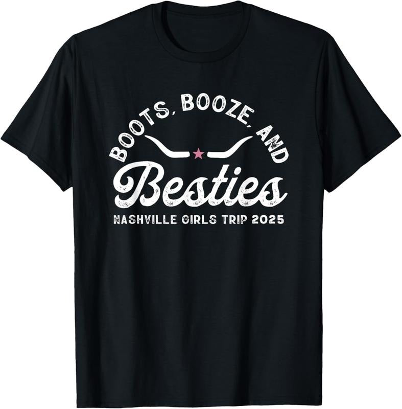 100% Cotton Boots Booze And Besties Nashville Girls Trip 2025 T-Shirt Hoodie, Sweatshirt | PureTeeCo.com
