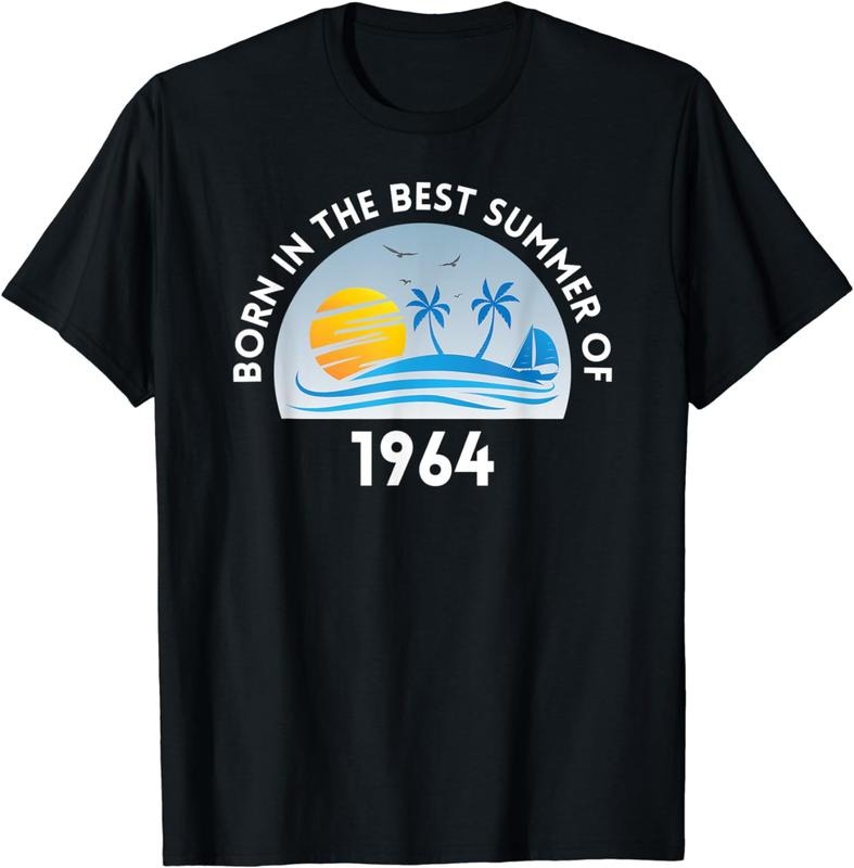 [100% Cotton]Born In 1964 Birthday Party Cake Summer Sun Beach Palms Boat T-Shirt Hoodie, Sweatshirt | PureTeeCo.com