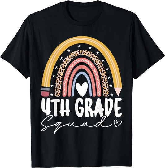 [100% Cotton]Fourth Grade Squad 4th Grade Team Retro First Day of School T-Shirt