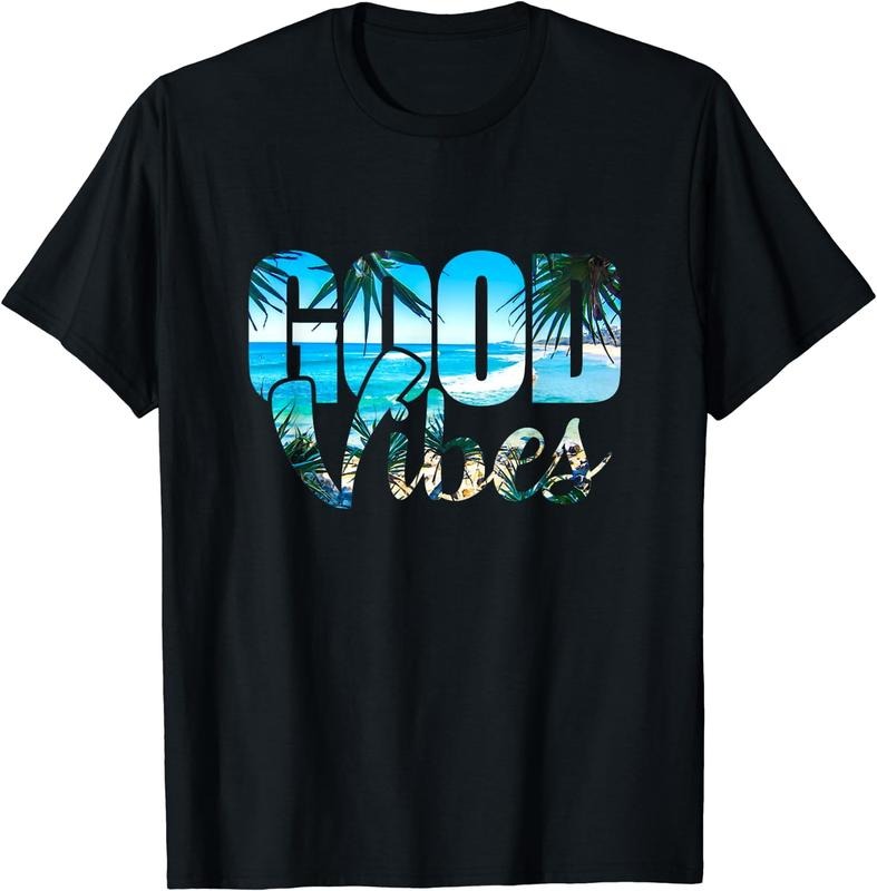 [100% Cotton]Good Vibes Positive Beach t-shirt Black Hoodie, Sweatshirt | PureTeeCo.com