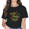 [100% Cotton]Grateful Thankful Blessed Gold Women Fashion Short Sleeve Casual Round Neck Thanksgiving Day Gift T-Shirt...