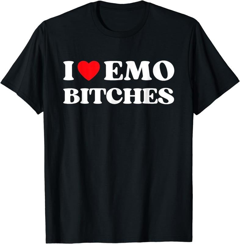 [100% Cotton]I Heart Emo Bitches Funny Quote Red Heart Emo Girl Style T-Shirt Hoodie, Sweatshirt | PureTeeCo.com