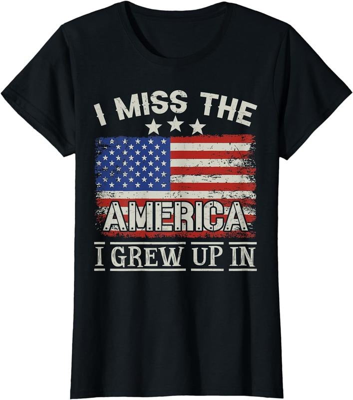 [100% Cotton]I Miss The America I Grew Up In Vintage American USA Flag T-Shirt Women Hoodie, Sweatshirt | PureTeeCo.com