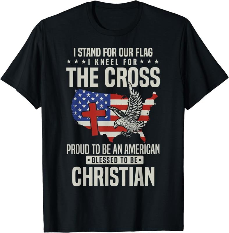 [100% Cotton]I Proudly Stand For The Flag And Kneel For The Cross T-Shirt Hoodie, Sweatshirt | PureTeeCo.com