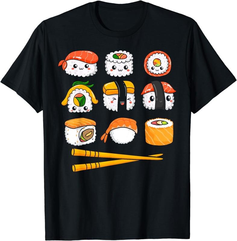 [100% Cotton]Kawaii Graphic Japanese Food Anime Manga Otaku Happy Sushi T-Shirt Hoodie, Sweatshirt | PureTeeCo.com