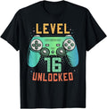 [100% Cotton]Level 16 Unlocked 16th Birthday Gamer Gifts 16 Year Old Boys T-Shirt Hoodie, Sweatshirt | PureTeeCo.com