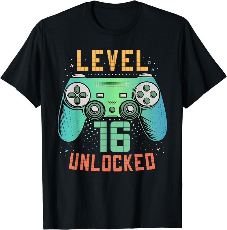 [100% Cotton]Level 16 Unlocked 16th Birthday Gamer Gifts 16 Year Old Boys T-Shirt Hoodie, Sweatshirt | PureTeeCo.com
