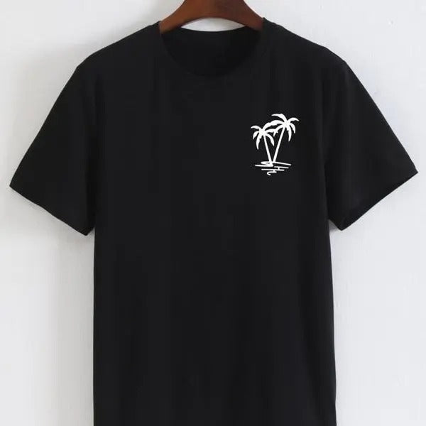 [100% Cotton]Men's Coconut Tree Print Round Neck Tee, Summer Clothes Regular Fit Fashion Casual Streetwear Short Sleeve...
