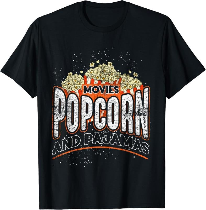 100% Cotton Movies Popcorn And Pajamas Popcorn T-Shirt Hoodie, Sweatshirt | PureTeeCo.com