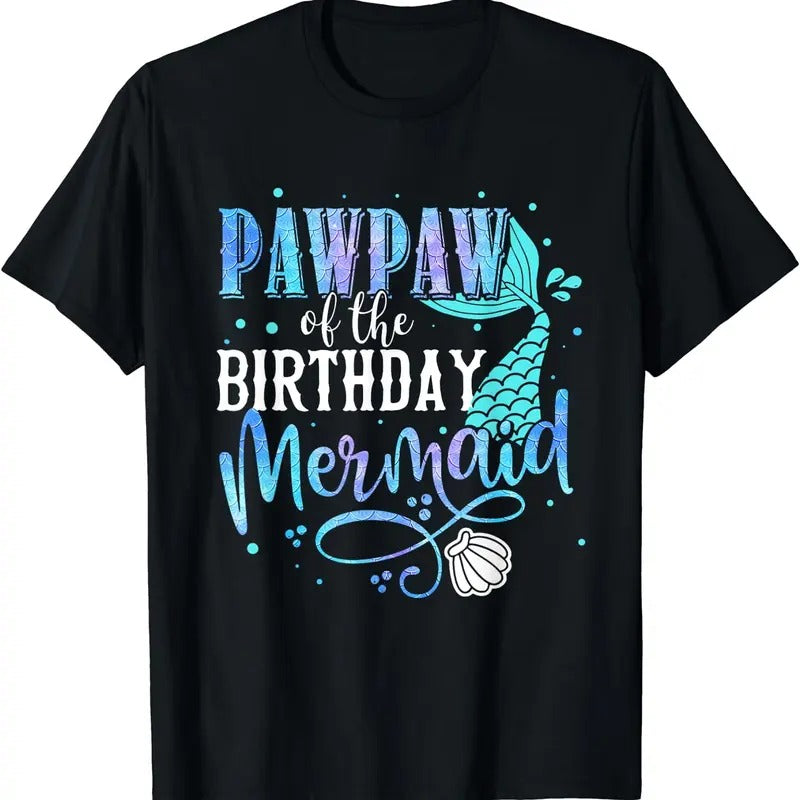 [100% Cotton]Pawpaw Of The Birthday Mermaid Family Matching Party Squad T-Shirt Hoodie, Sweatshirt | PureTeeCo.com