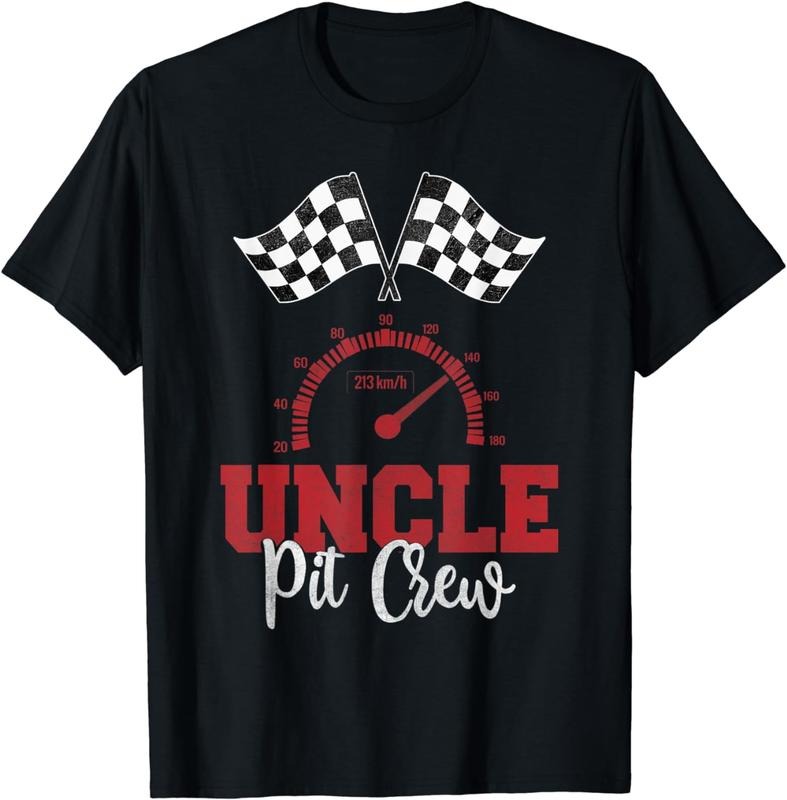 [100% Cotton]Racer Uncle Pit Crew Shirts For Men, Race Car Flag Racing T-Shirt