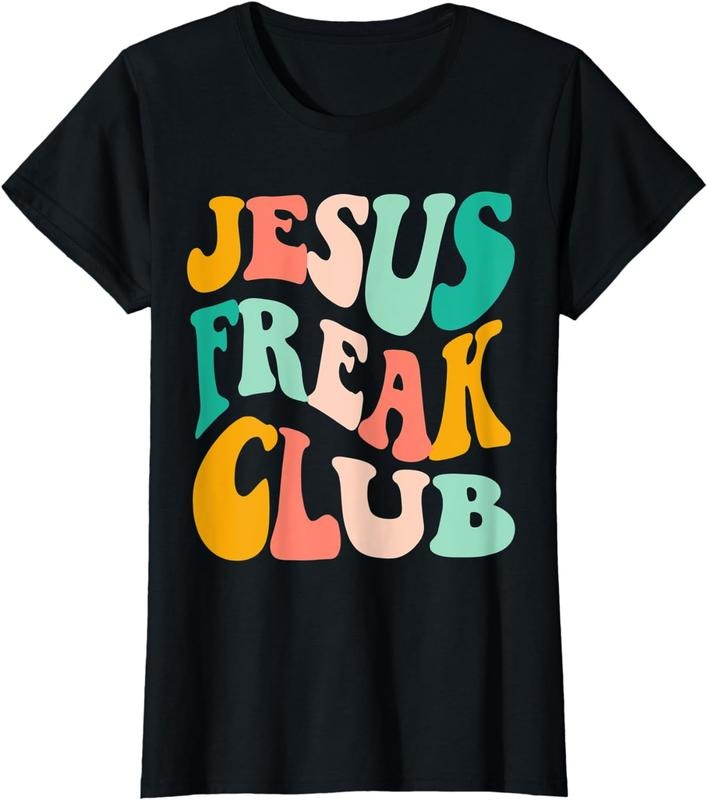 [100% Cotton]Retro Jesus-Freak Club Bible Verse Jesus-Lover Empathy Tee T-Shirt