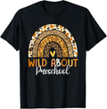 [100% Cotton]Wild About Preschool Teacher Back To School Leopard Rainbow T-Shirt Hoodie, Sweatshirt | PureTeeCo.com