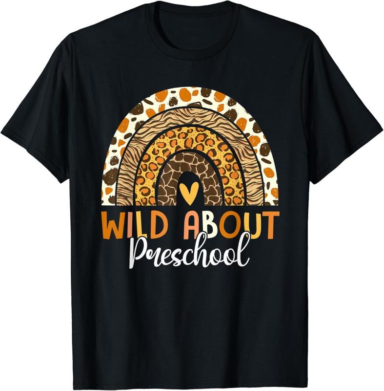 [100% Cotton]Wild About Preschool Teacher Back To School Leopard Rainbow T-Shirt Hoodie, Sweatshirt | PureTeeCo.com