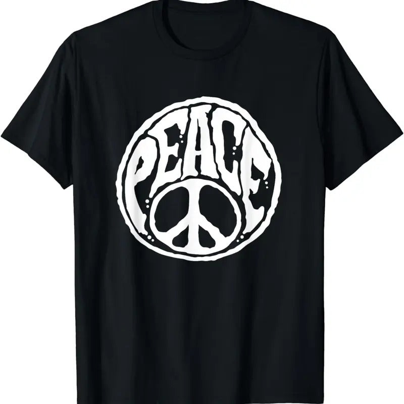 [100% Cotton]World Peace Sign Hippie Kindness White Retro 60s 70s T-Shirt