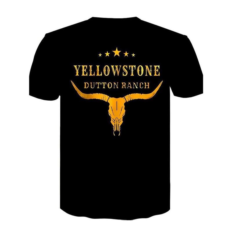 [100% Cotton]Yellowstone Dutton Ranch Graphic T-Shirt for Men, Casual Crew Neck, Polyester Tee with Slight Stretch, All-Over Print, Regular Fit, for Summer Knit Fabric Top