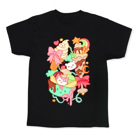 Cute Cat Sundae & Kawaii Ice Cream Kid's Tee Hoodie, Sweatshirt | PureTeeCo.com (Image 1)