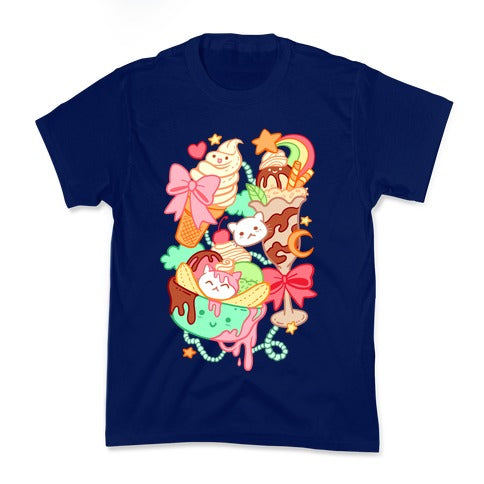 Cute Cat Sundae & Kawaii Ice Cream Kid's Tee Hoodie, Sweatshirt | PureTeeCo.com (Image 2)