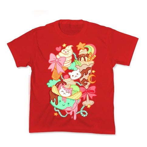 Cute Cat Sundae & Kawaii Ice Cream Kid's Tee Hoodie, Sweatshirt | PureTeeCo.com (Image 3)