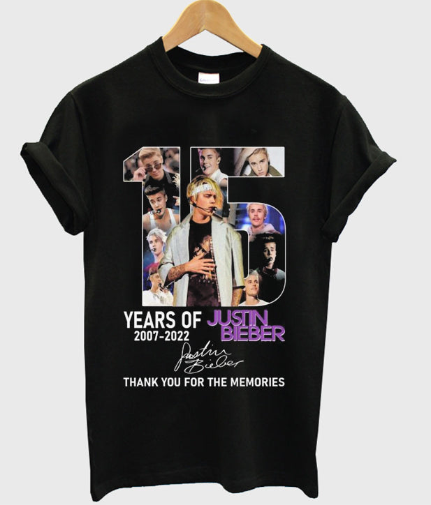 15 Years Of Justin Bieber 2007 2022 Signatures Thank You For The Memories t-shirt Hoodie, Sweatshirt | PureTeeCo.com