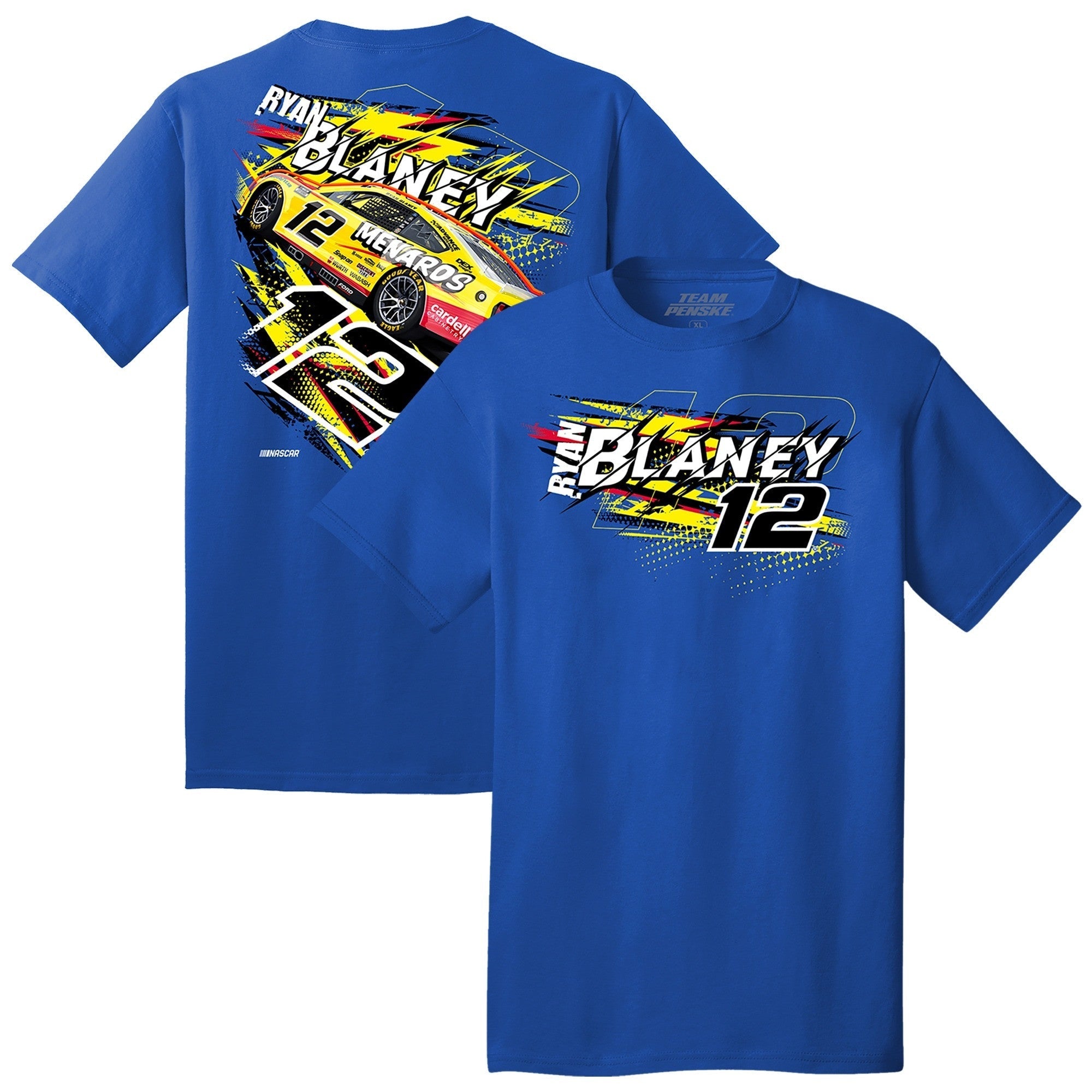 Ryan Blaney Merch Team Penske Royal Ryan Blaney Menards Cardell Number 12 Car T-Shirt Hoodie, Sweatshirt | PureTeeCo.com