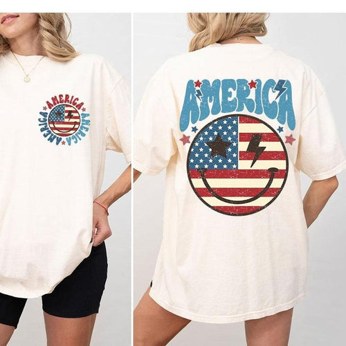 1776 America 4th of July Shirt, Comfort Shirt for Women, Retro America Shirt, 1776 Shirt, USA Flag Smile, Comfort...