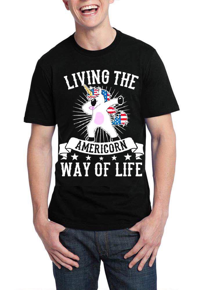Living The Americorn Way Of Life Black Half Sleeve T-Sthirt T-Shirts, Hoodie, Sweatshirt | PureTeeCo.com