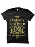 Legends Are Born On 18 November Black T-Shirt Hoodie, Sweatshirt | PureTeeCo.com