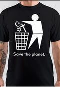 Save The Planet Half Sleeve Black T-Shirt Hoodie, Sweatshirt | PureTeeCo.com