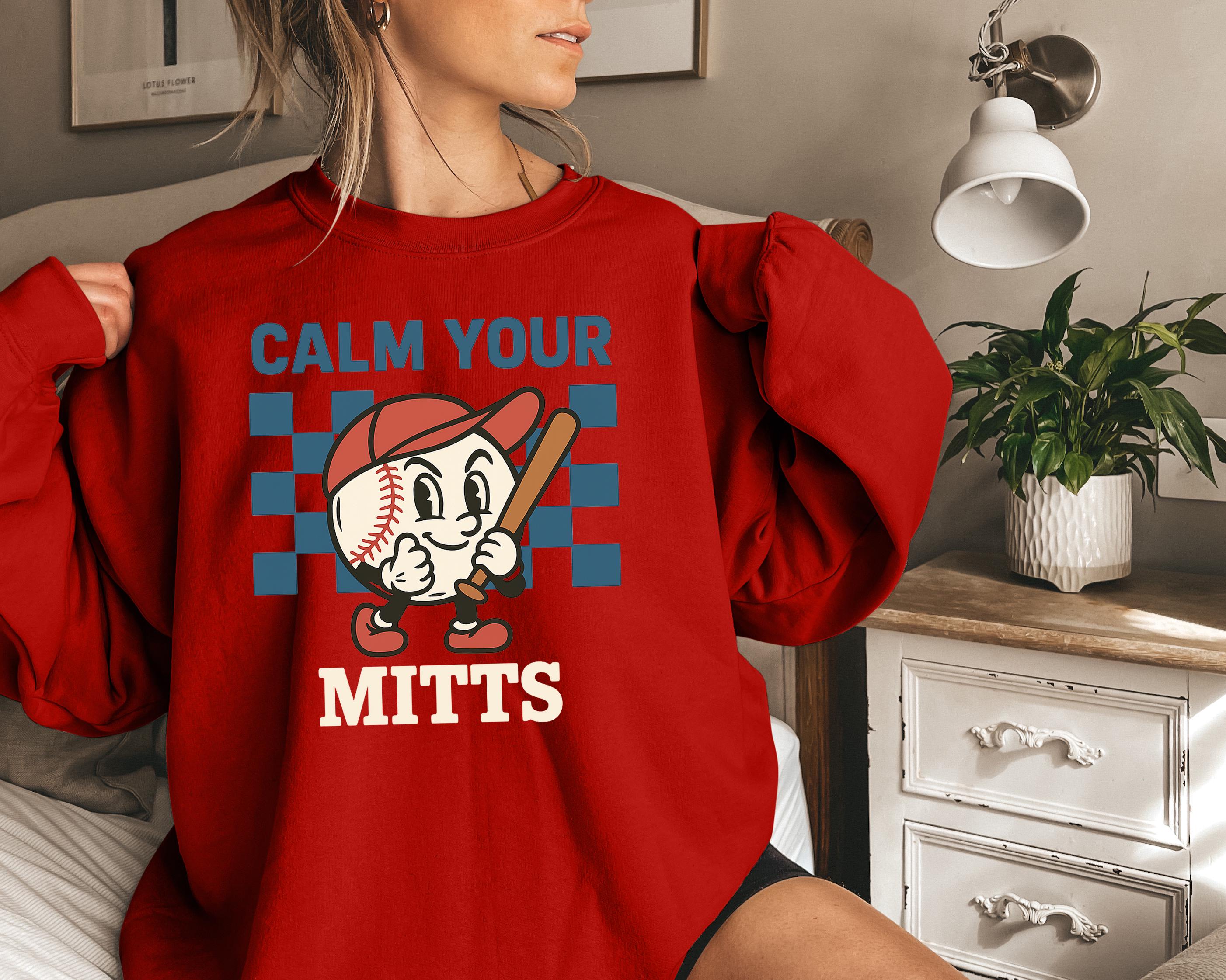 Baseball Calm Mitts Vintage Cartoon Retro Baseball Humor Tee Baseball Lovers Coach Player Tee (3)