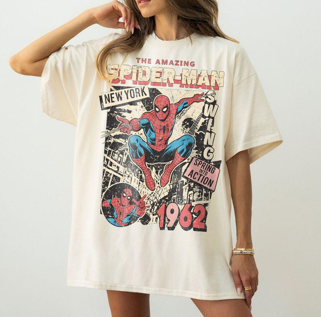 Vintage Spider-Man Comfort Colors Retro Marvel Comics Cover Tee Mcu Fan Pink Spiderman Marvel Trip Tee (3)