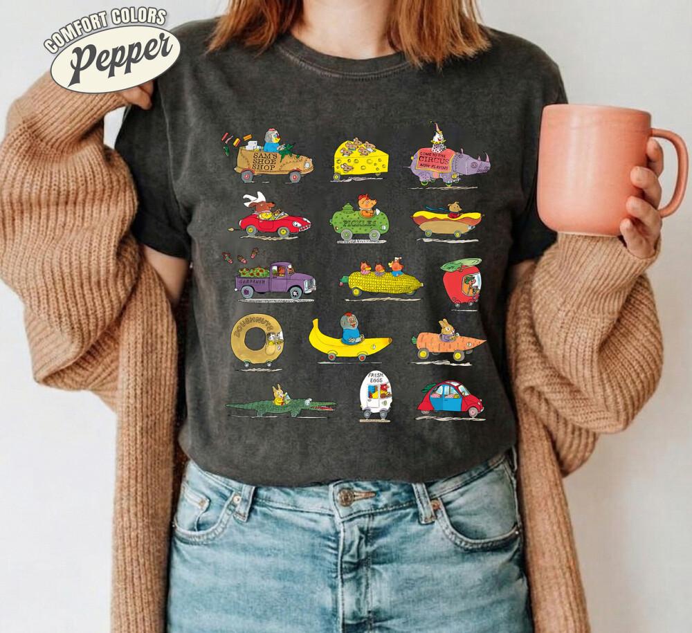 Richard Scarry Comfort Colors Busytown Vehicles Tee Vintage Childrens Book Preschool Teacher Tee Book Lover Fans (3)