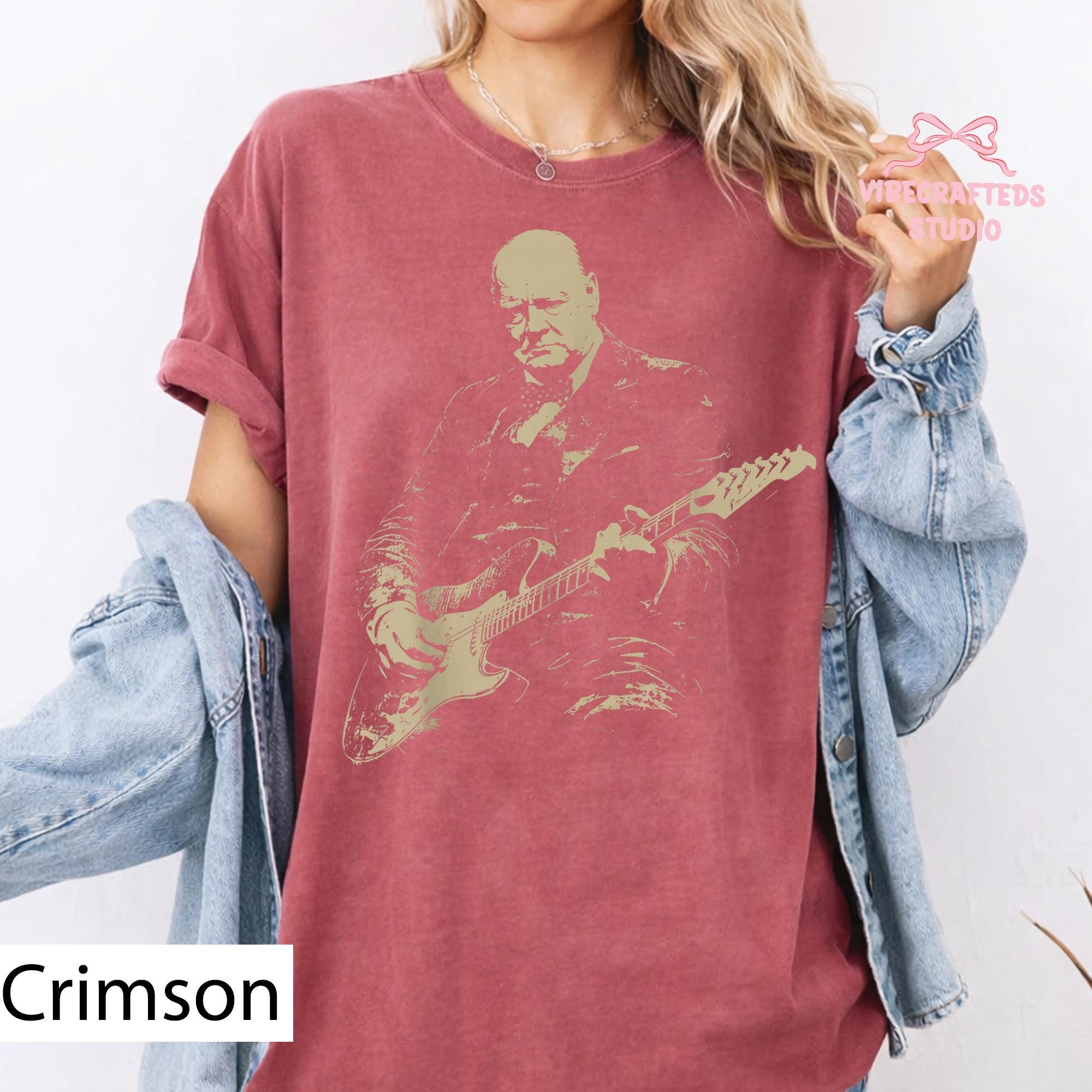 Winston Churchill Playing Electric Guitar Vintage Rocker Humor Tee Historical Comfort Colors Tee (3)