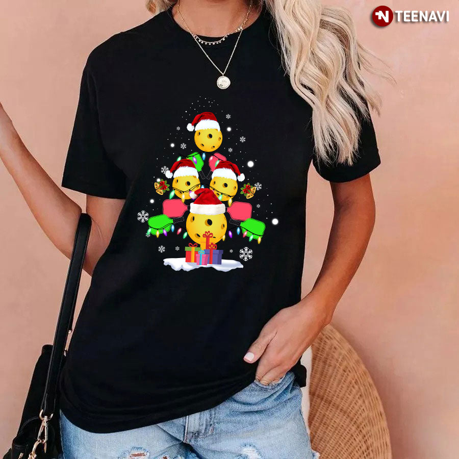 Pickleball Christmas Tree Ugly Sweater Santa Paddleball Lover T-Shirt