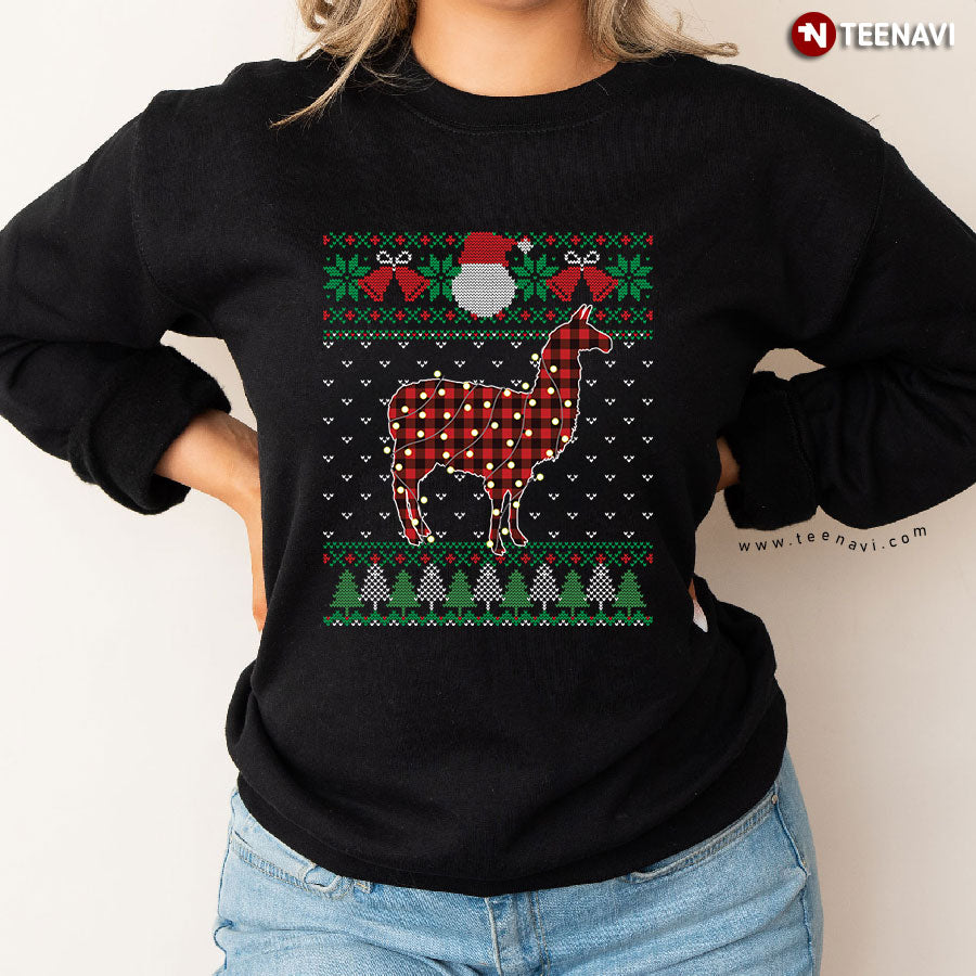 Funny Alpaca Ugly Sweater Christmas Animals Lights Xmas Sweatshirt